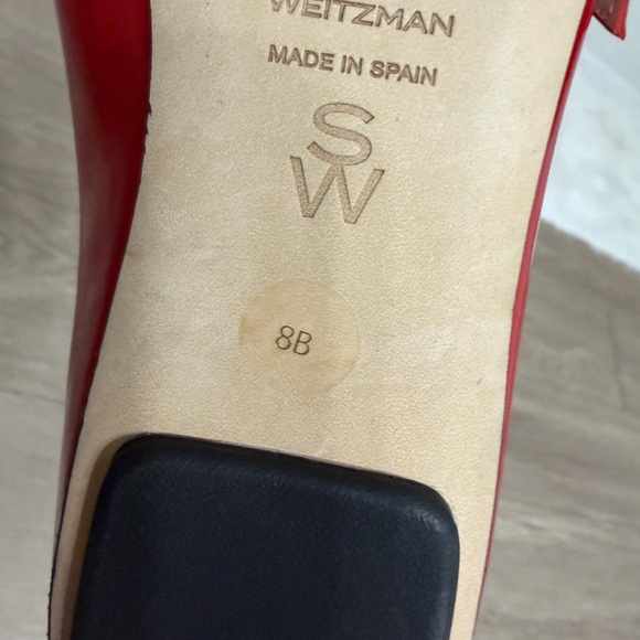 Stuart Weitzman Red Patent Mary Jane Flats Pointed Toe Size 8 - Picture 7 of 7